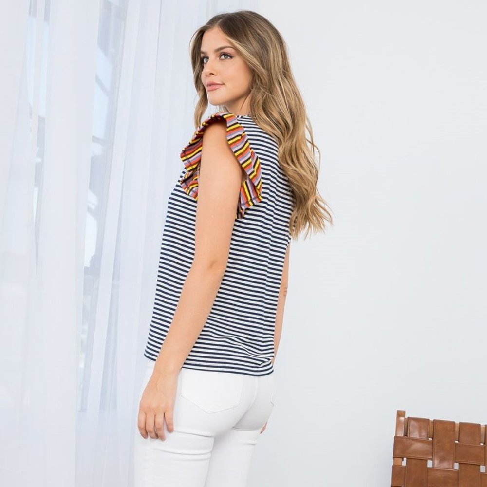 NWT - THML Flutter Sleeve Stripe Shirt - Picture 5 of 10